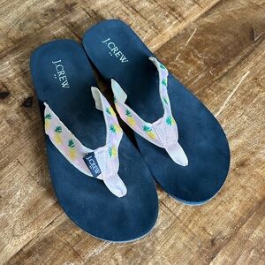 J. Crew Black Flip-Flop Sandals with Pink Pineapple Straps